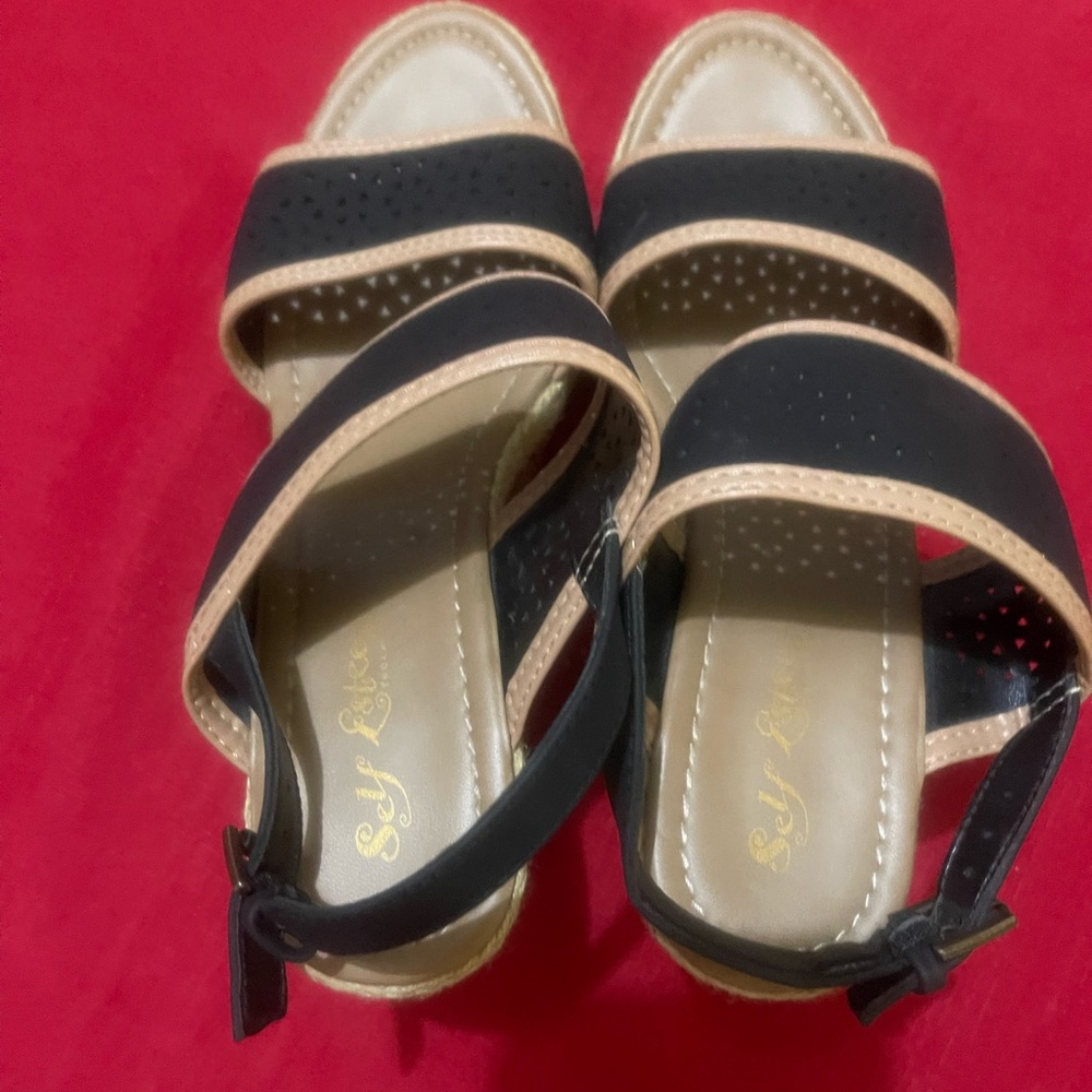 Sandals size 8.5. Black and beige. Wedges.